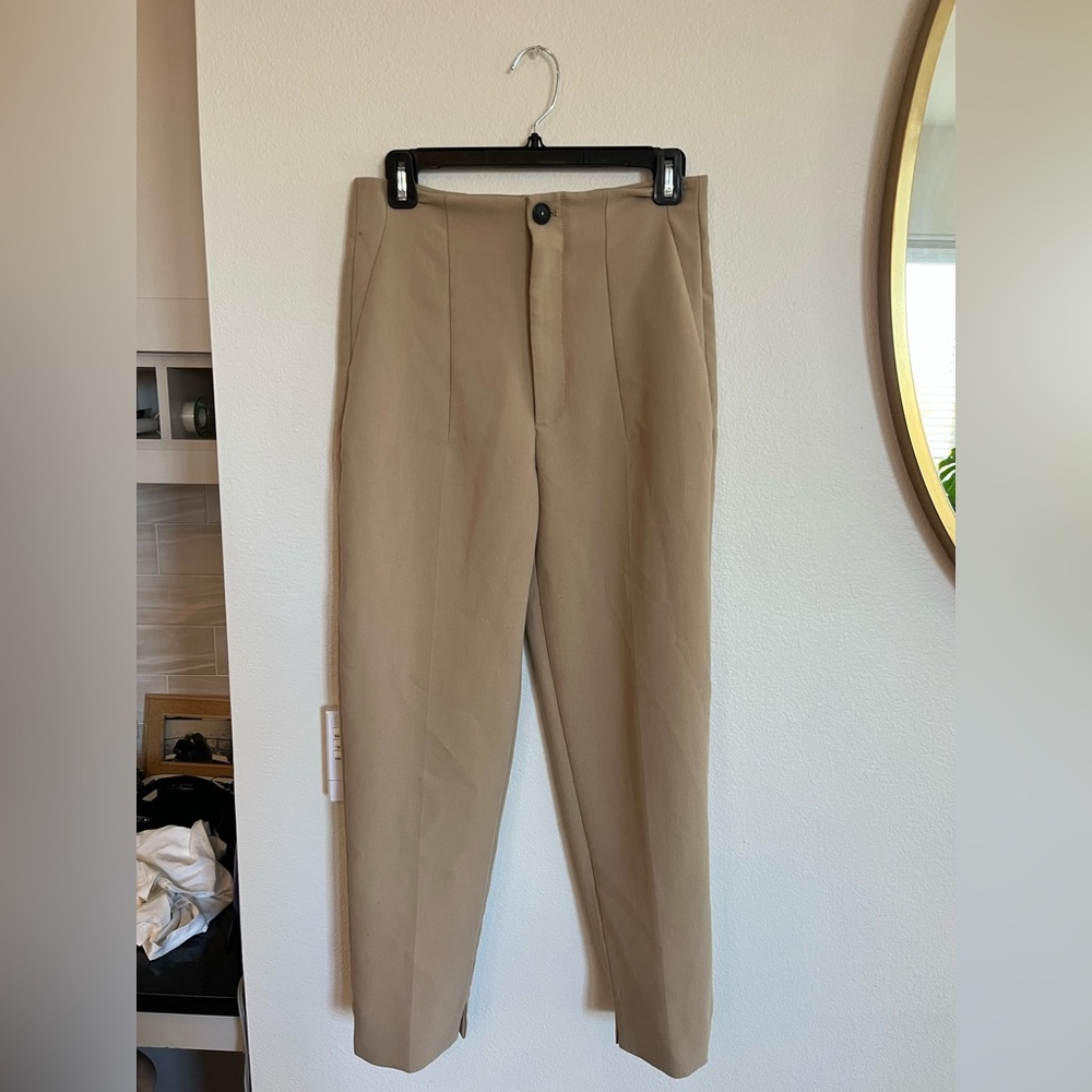 ZARA HIGH WAISTED TAUPE PANTS